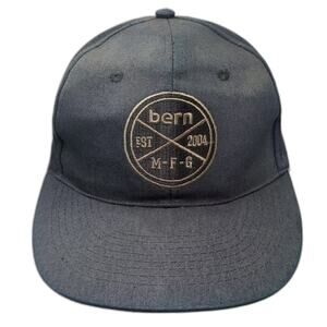 Bern Snapback Hat Black Brown OS Embroidered Circular Patch Flat Brim Adjustable